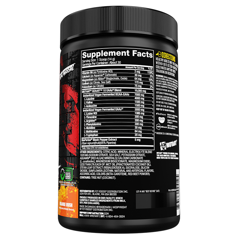 Mutant GEAAR 420g - Orange Rush Supplement Facts and Directions